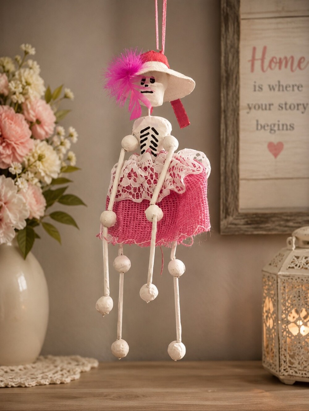 Pink and White Decorative Hanging Doll